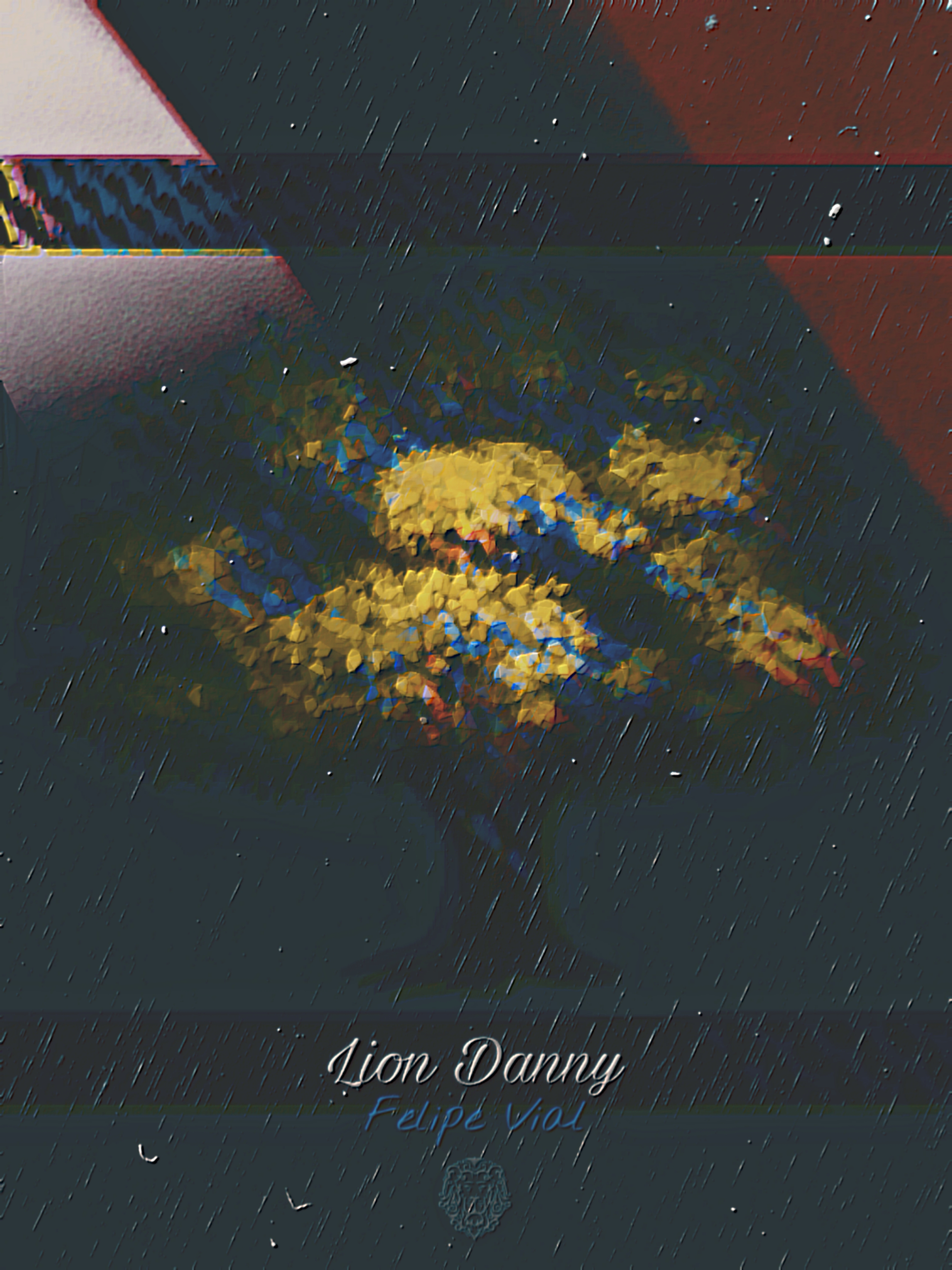 ''Autumn Catalog'' - Artwork developed digitally by Lion Danny © 2020

A tree with yellow leaves representing autumn, is in a black background, with stripes on top and bottom, diagonal lines that generate a magazine-cover look. Red, violet, blue, yellow and black are the colors fill this painting.