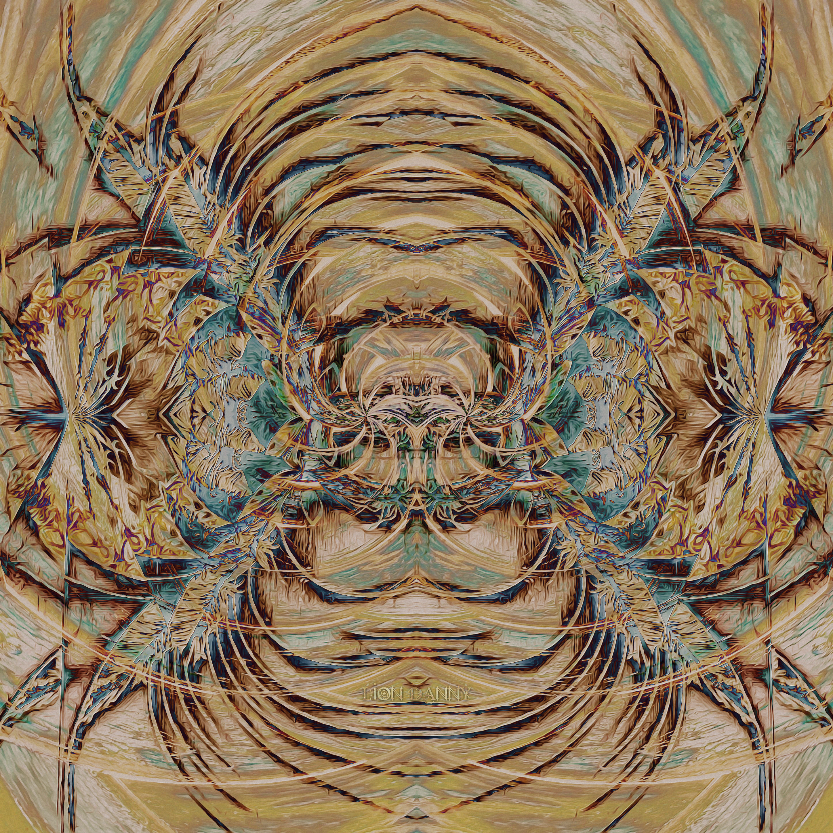 ''Lion, Spider, Weave the book of Life'' - Artwork developed digitally by Lion Danny © 2018

A very complex painting of a spider, on top and around a large web. In this web is the body of the spider outlined in black, gold, blue and a prevalent green that contrasts with yellow perfectly.
The sides of the spider are trees with multiple lion-looking heads and a flaming bush in the middle. The body of the spider is a row with a tribunal and two men, one of them reads a book, this book draws vortexes with the man's mouth and into the book's pages, which generate even larger vortexes that compose the actual lines of the web, which compose the body of the spider.