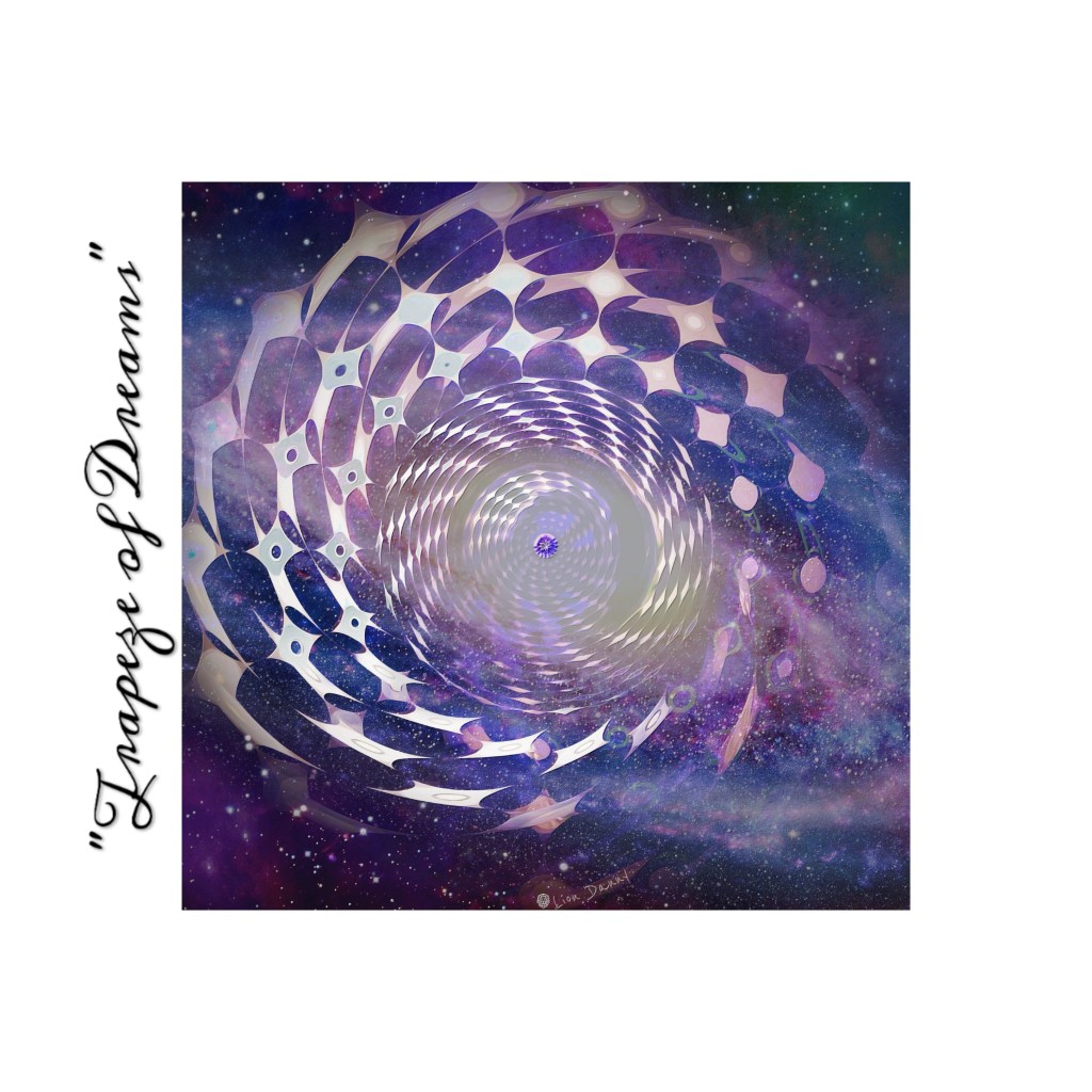 ''Trapeze of Dreams'' - Artwork developed digitally by Lion Danny © 2018

A galaxy of purple, violet, lilac and blue compose a series of circles lined with symmetric rhombus-shaped blades that create a vertical trapeze.